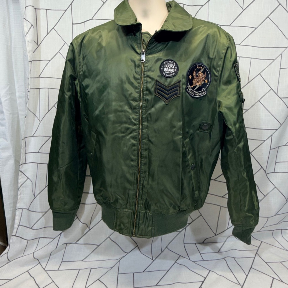 Lucky Brand Bomber Jacket Small Green Excellent Military Flying Tigers Patches